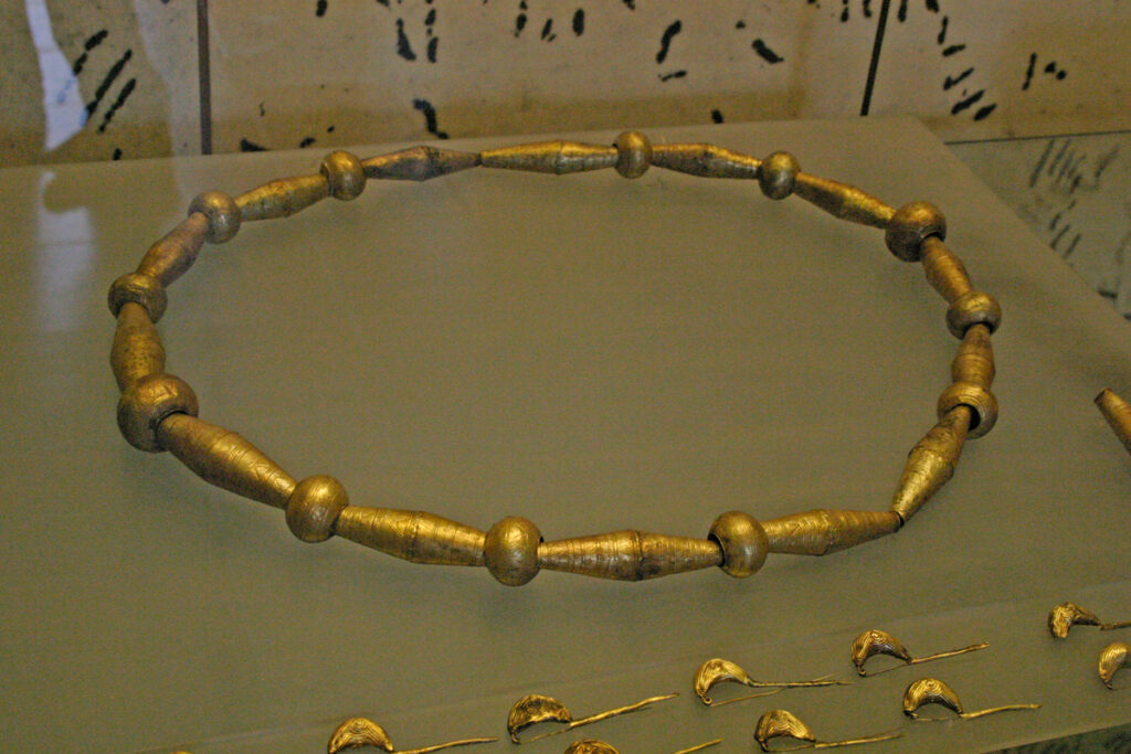 Een gouden collier en verschillende kleine fibulae.